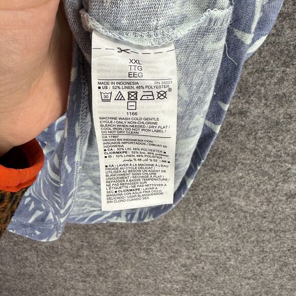 Old Navy T-Shirt Women 2XL Blue Floral Short Sleeve Linen Round Neck Casual - Picture 4 of 7